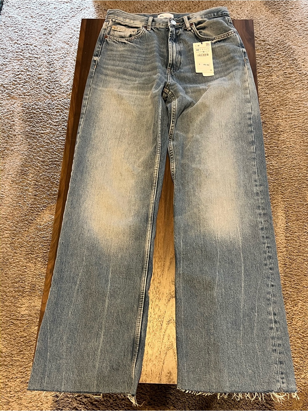 Zara Light Blue Wide Leg Jeans with Frayed Hem